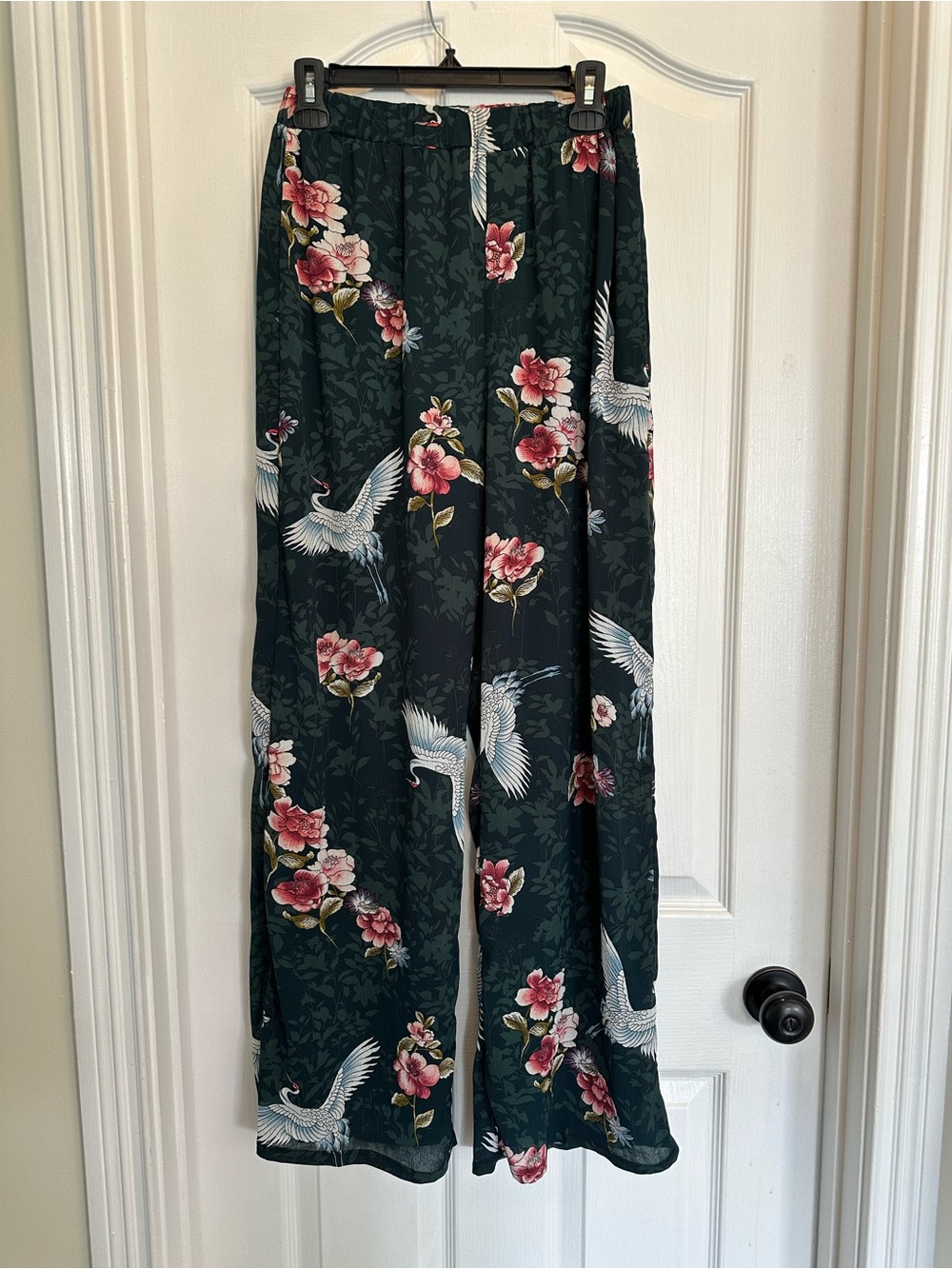 Club L London Dark Green Floral & Crane Pants